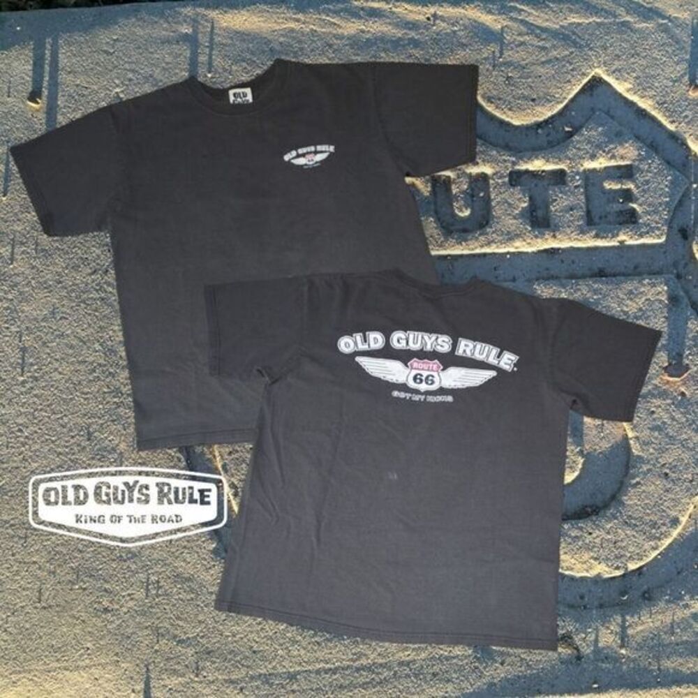 Old Guys Rule T-Shirt Mens Route 66 Got My Kicks Graphic‎ Tee Dark Grey L FLAWS
